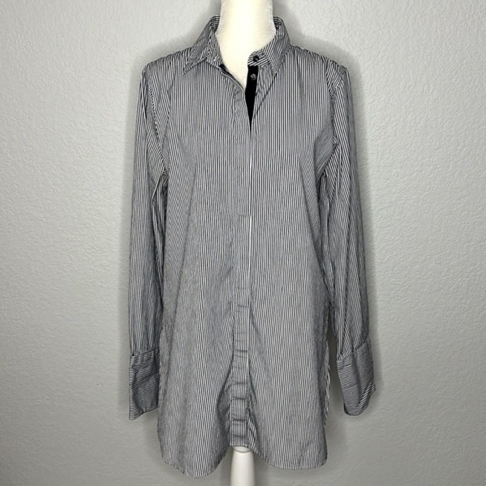 J. Crew Navy Blue Striped Button Down Shirt Tunic Swim Cover 8